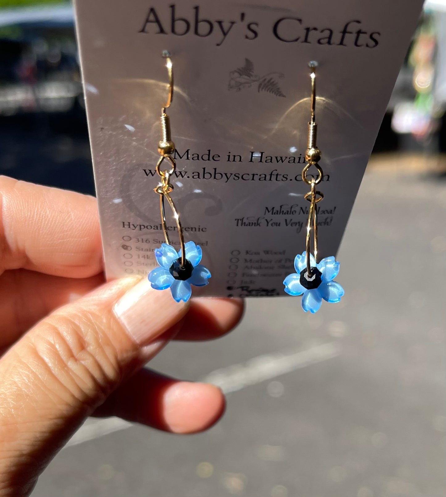 Blue flowers Gold Earrings