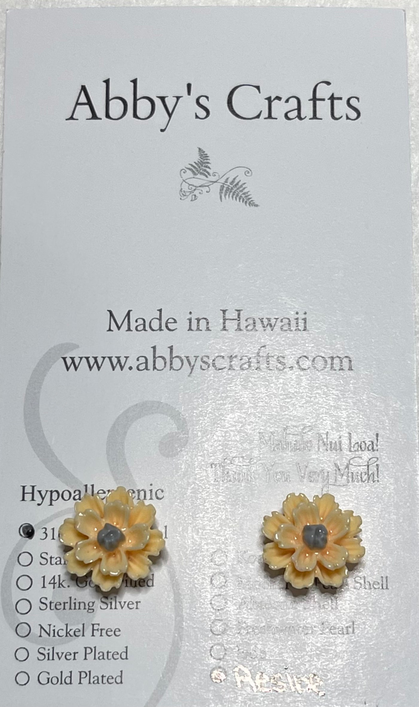 Yellow Stud Water lilies flower Polymer clay ~ Surgical Steel Stud