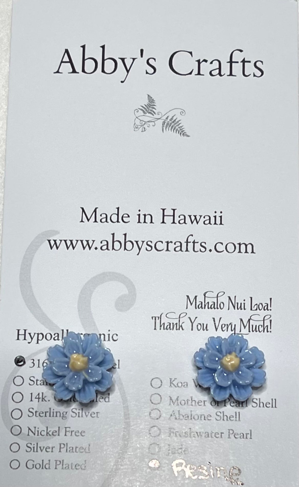 Blue Stud Water lilies flower Resin Surgical Steel Stud
