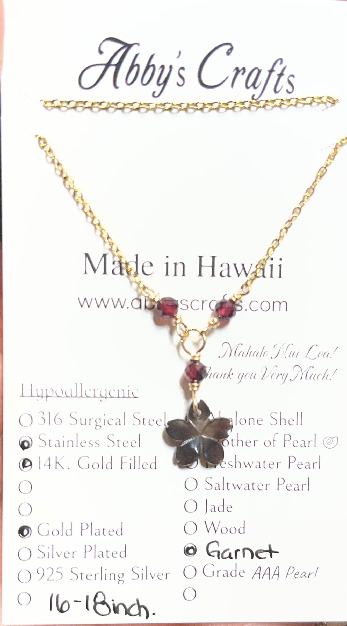 Plumeria Flower with Garnet Gold Necklace