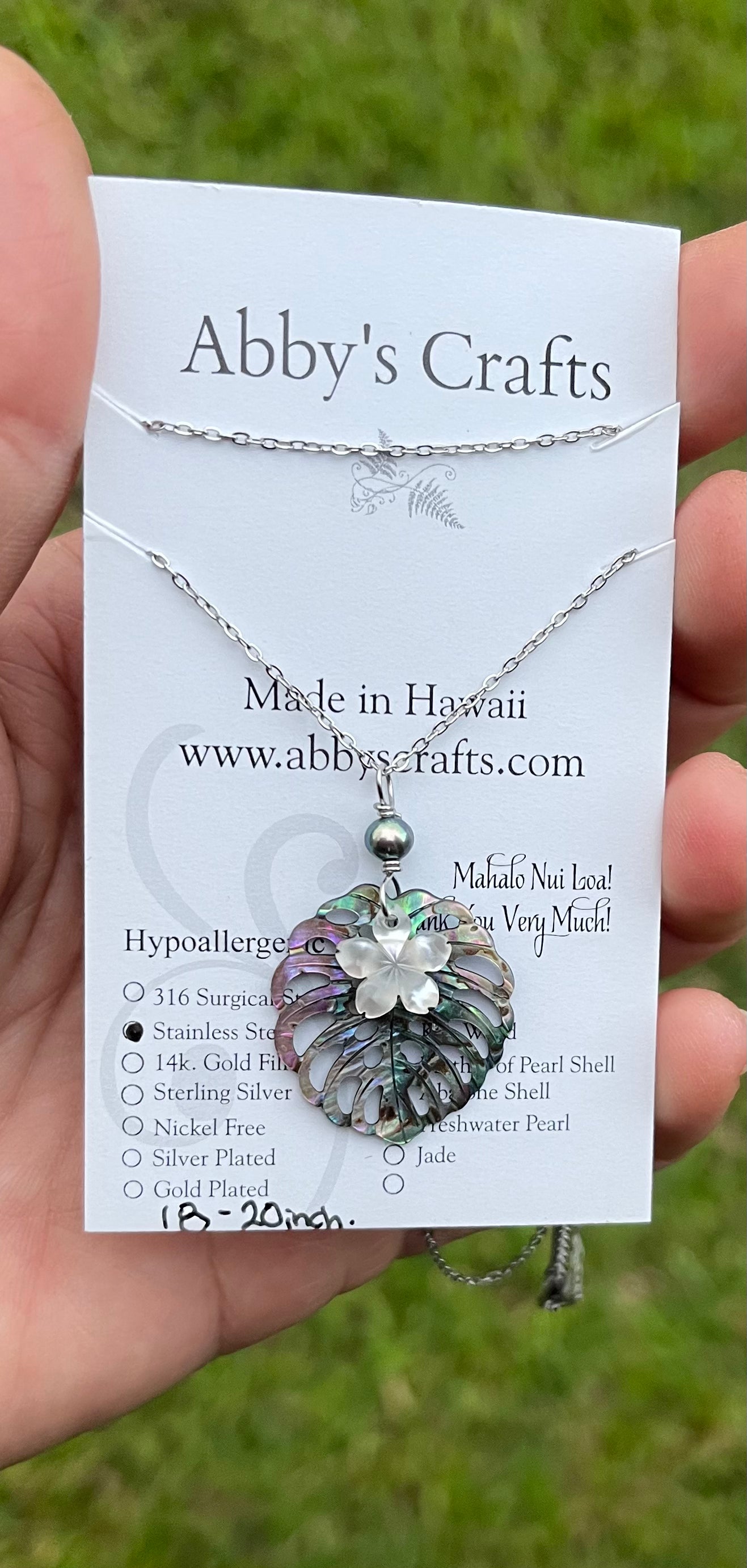 Monstera Analone & Flower with Pearl Silver Necklace