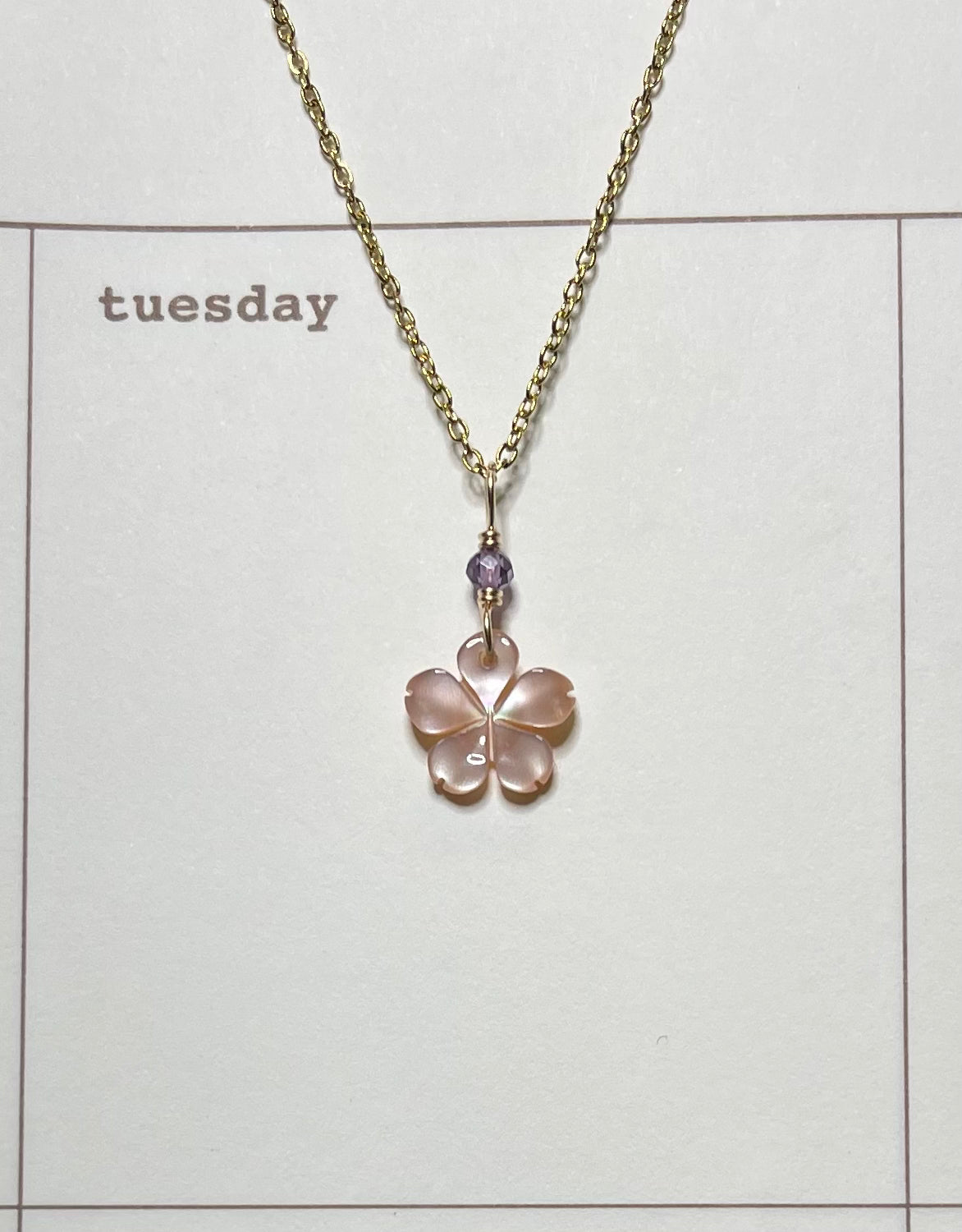 Pink Plumeria Flower with Amethyst Gold Necklace