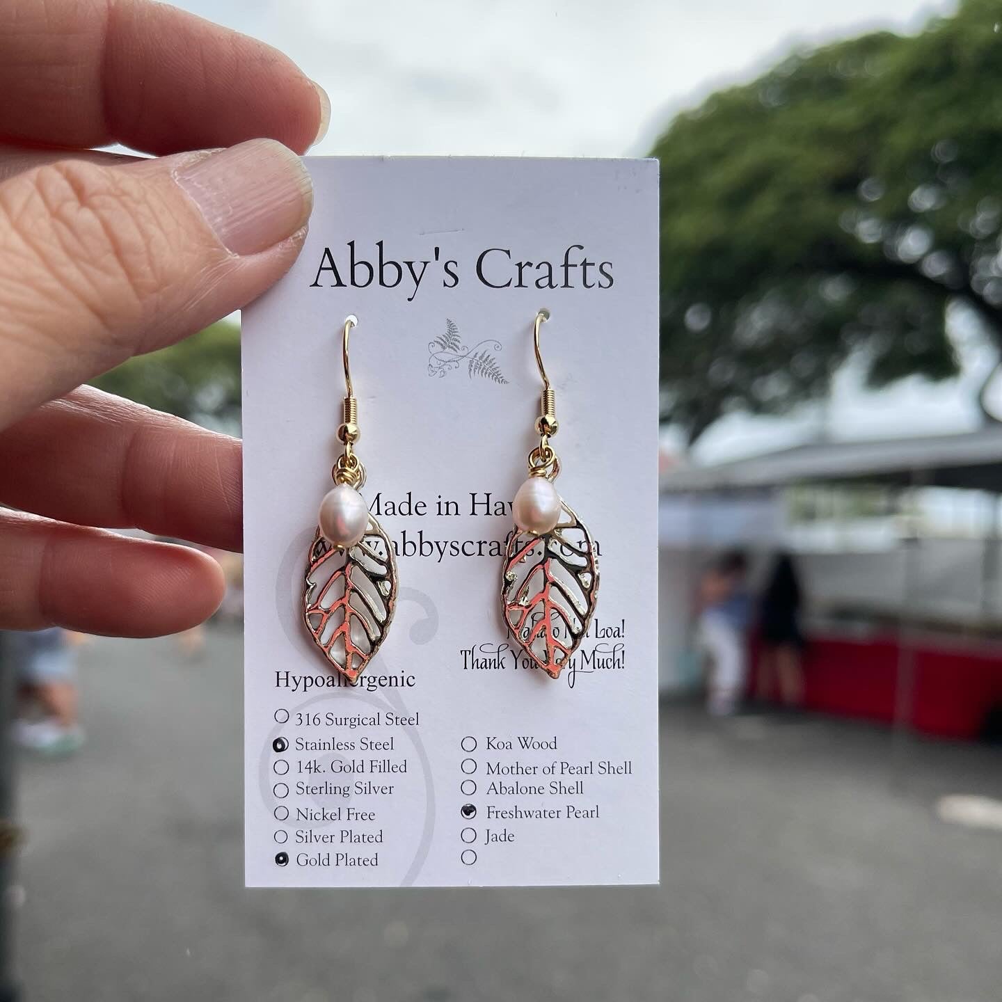 Pink Pearl with Leaf Gold Earrings