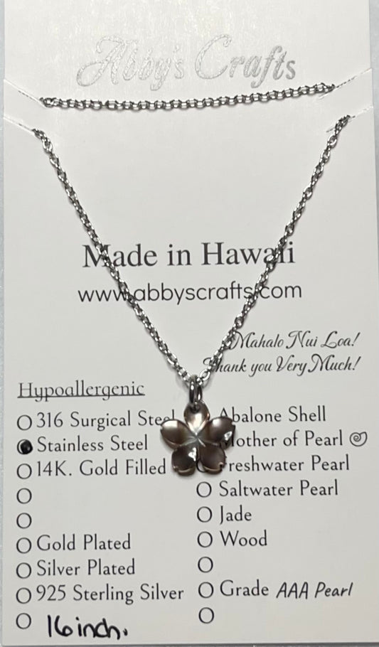 Plumeria Flower Black Lip Mother of Pearl Shell Stainless steel Necklace