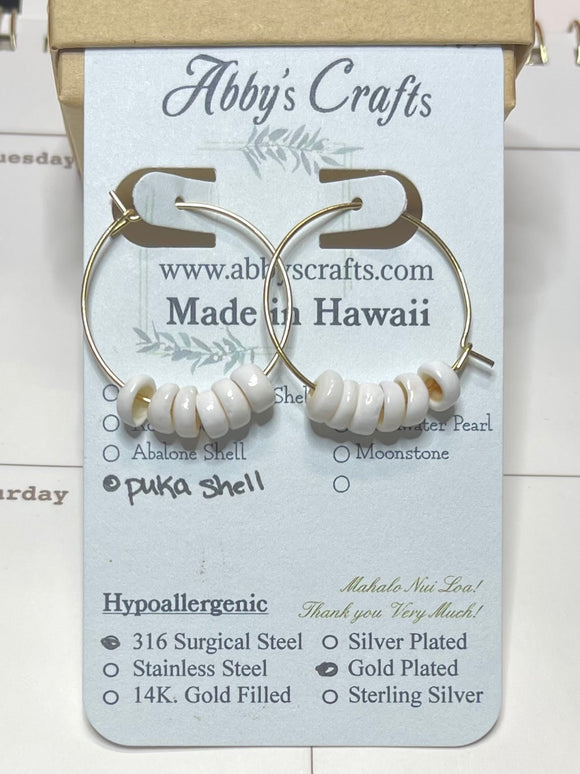 White Puka Shell Gold Hoop