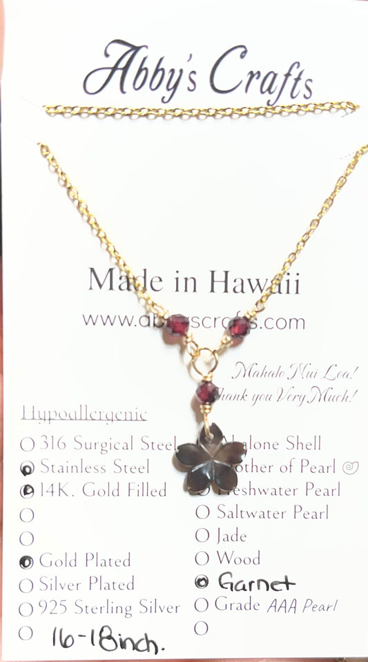 Plumeria Flower with Garnet Gold Necklace