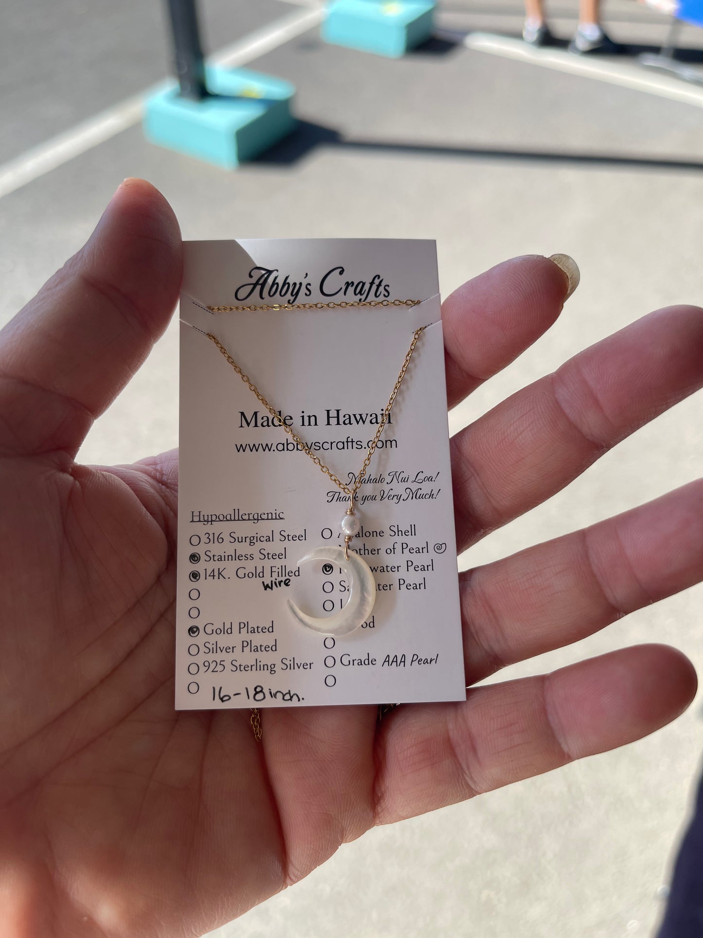 Moon White Mother of Pearl Shell with white Freshwater pearl Gold Necklace