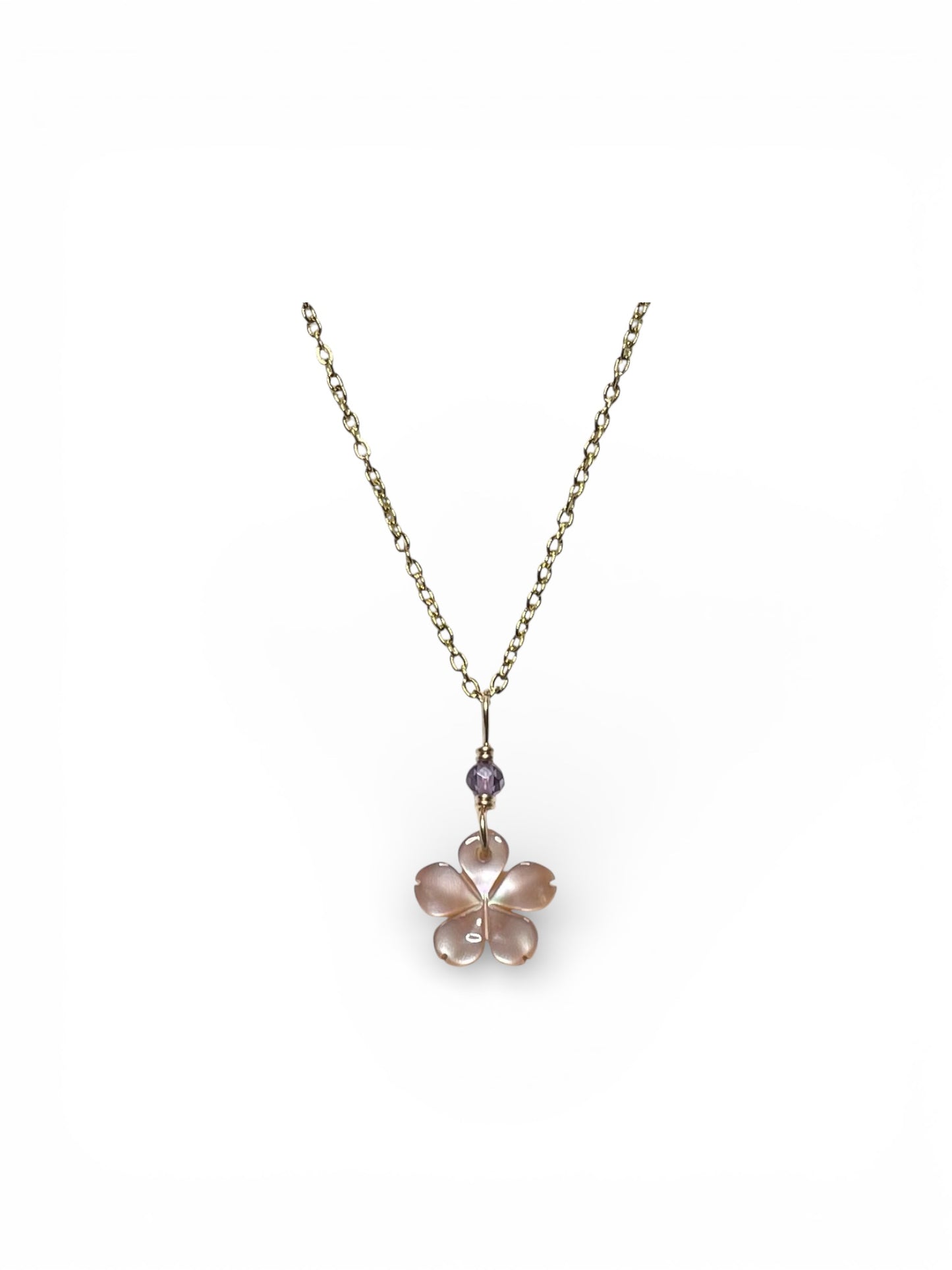 Pink Plumeria Flower with Amethyst Gold Necklace