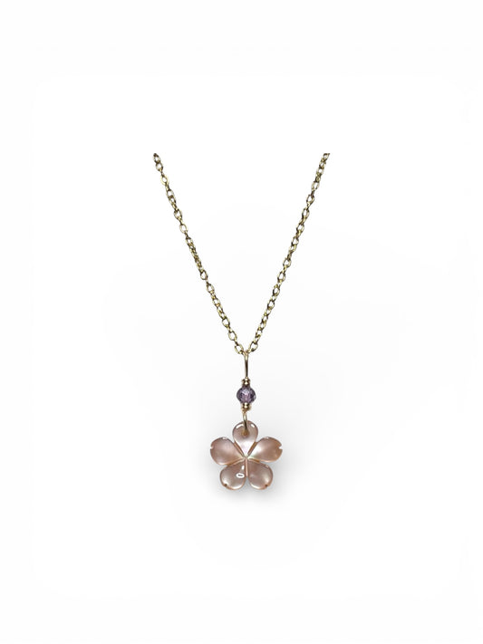 Pink Plumeria Flower with Amethyst Gold Necklace