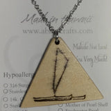 Bass Wood Triangle Shaped Pendant Engraved with a Hawaiian Sailing Canoe Necklace