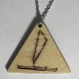 Bass Wood Triangle Shaped Pendant Engraved with a Hawaiian Sailing Canoe Necklace