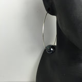 Black Pearl Silver Hoop Earrings