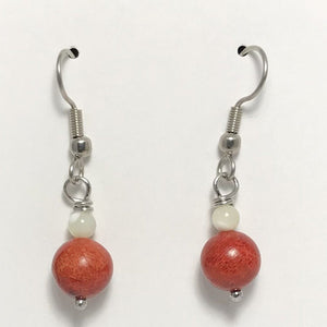Coral Earrings with White Mother of Pearl Shell