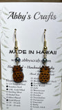 Pineapple Hawaii Koa Wood Gold Earrings