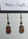 Pineapple Hawaii Koa Wood Gold Earrings