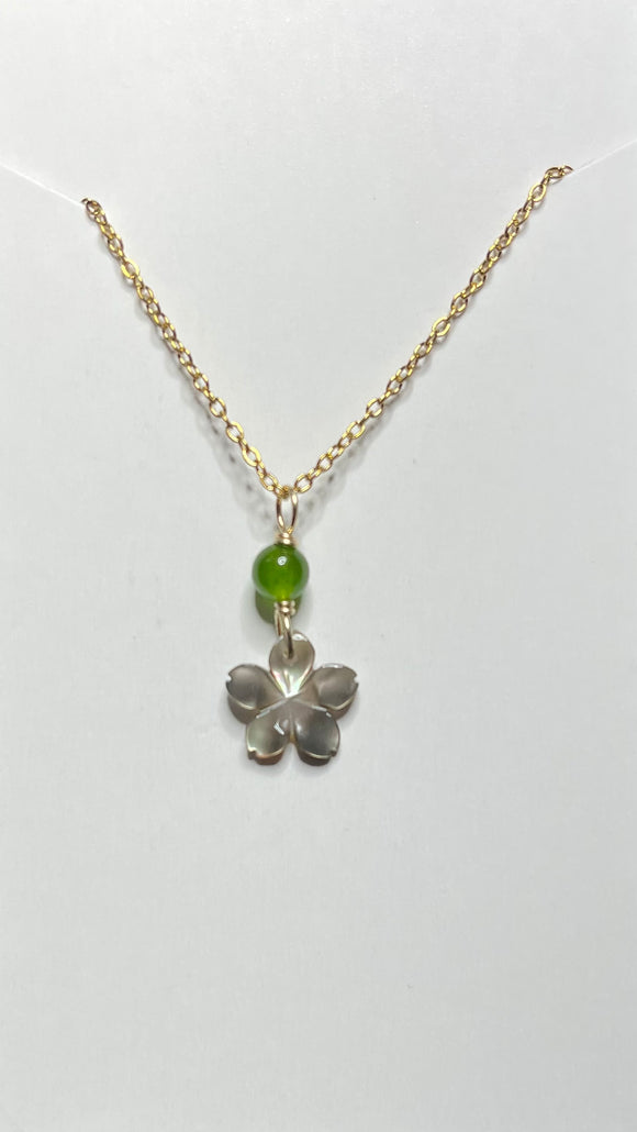 Plumeria Flower Shell, Jade Necklace Gold