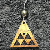 Koa Wood Triangel Mountain Pendant with Dark Pearl Necklace
