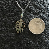Monstera Leaf Black Mother of Pearl Shell with Pearl Silver Necklace