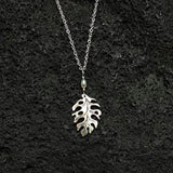 Monstera Leaf Black Mother of Pearl Shell with Pearl Silver Necklace