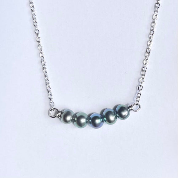 Pearl 5 bead silver necklace