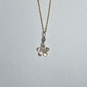 Pink plumeria flower with amethyst stainless Gold Necklace