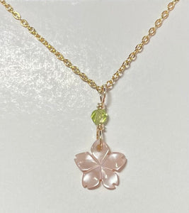 Pink plumeria small flower with peridot Gold Necklace