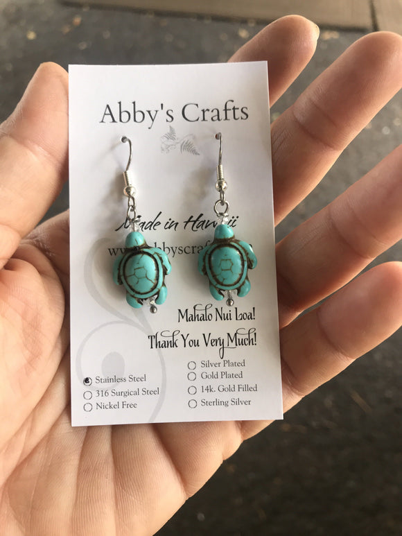Turquoise Color Turtle Earrings