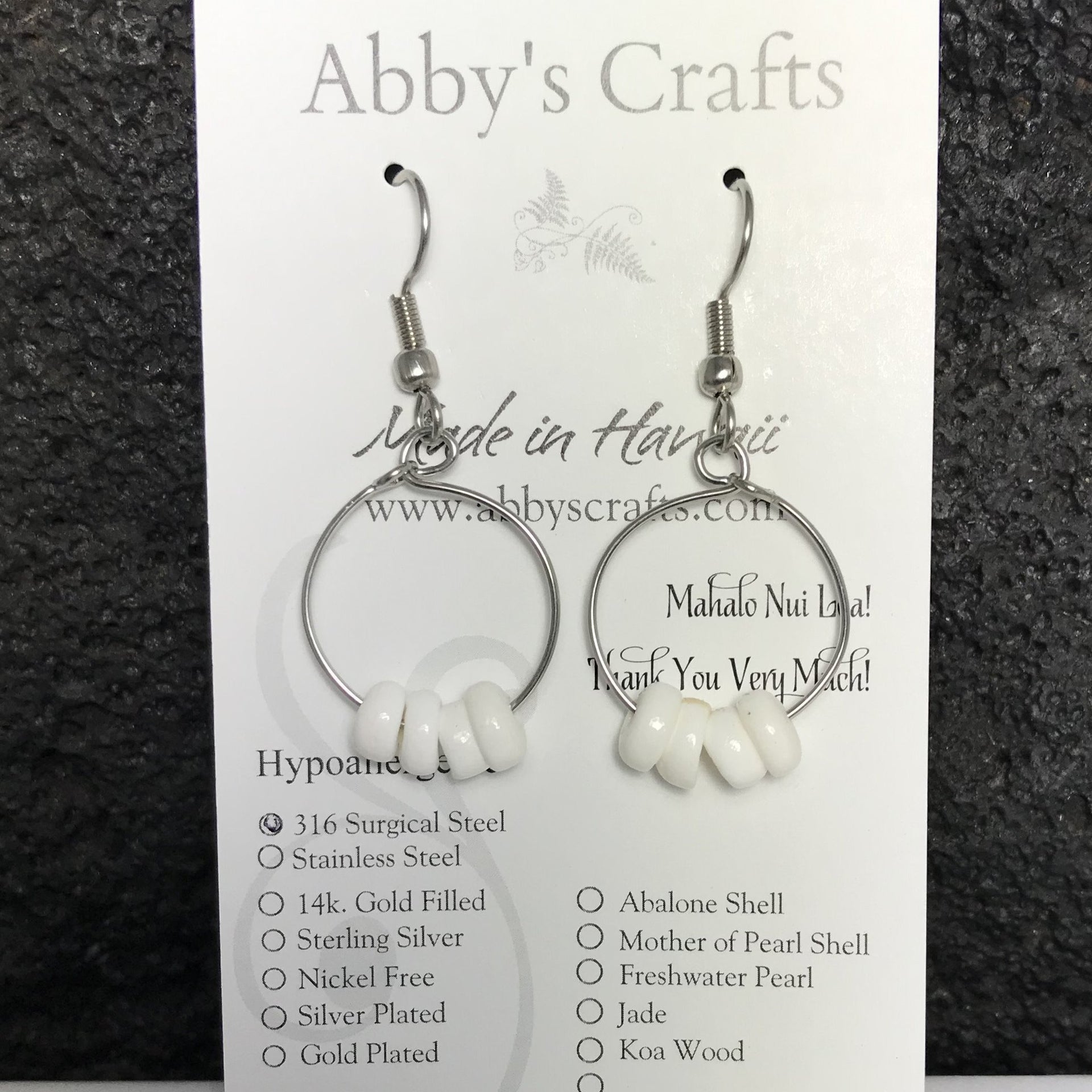 White Puka Shell Hoop Dangle Earrings